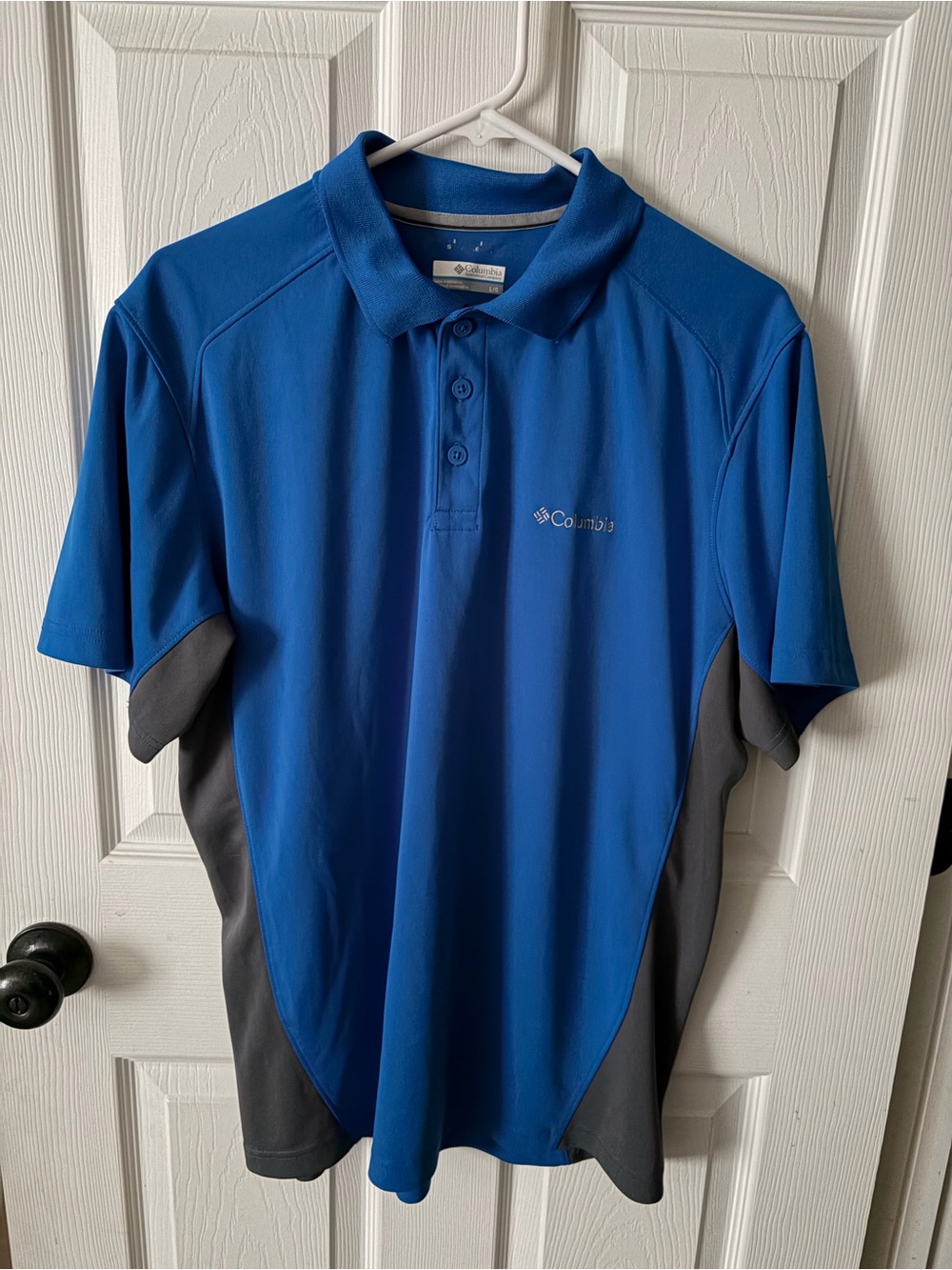 Columbia Shirt Mens Size L Celestial Blue & Gray Omni-Shield Moisture Wick polo